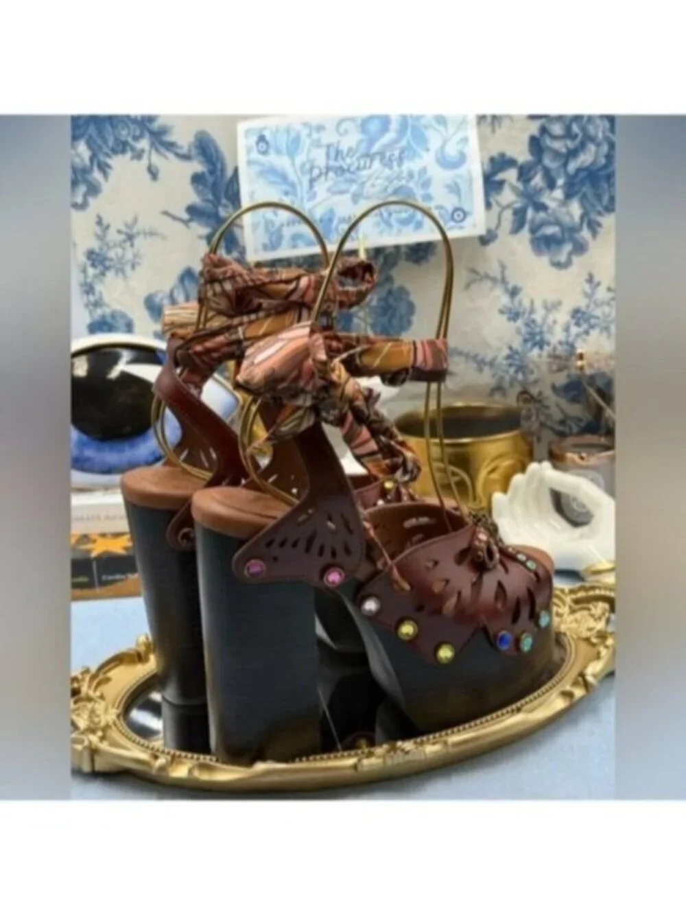 🆕 KURT GEIGER LONDON 🧿 NWOB Butterfly Platform Ankle Strap Sandal, Sz 37 US 7